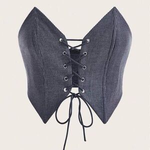 strapless gray lace-up corset crop tube top